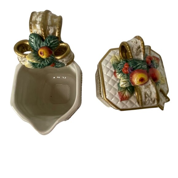 Fitz & Floyd Snowy Woods Vtg Ceramic Creamer & Sugar Set Gold Holiday Christmas - Picture 7 of 9